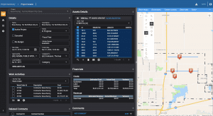Screenshot of OpX software showing project details and map view.